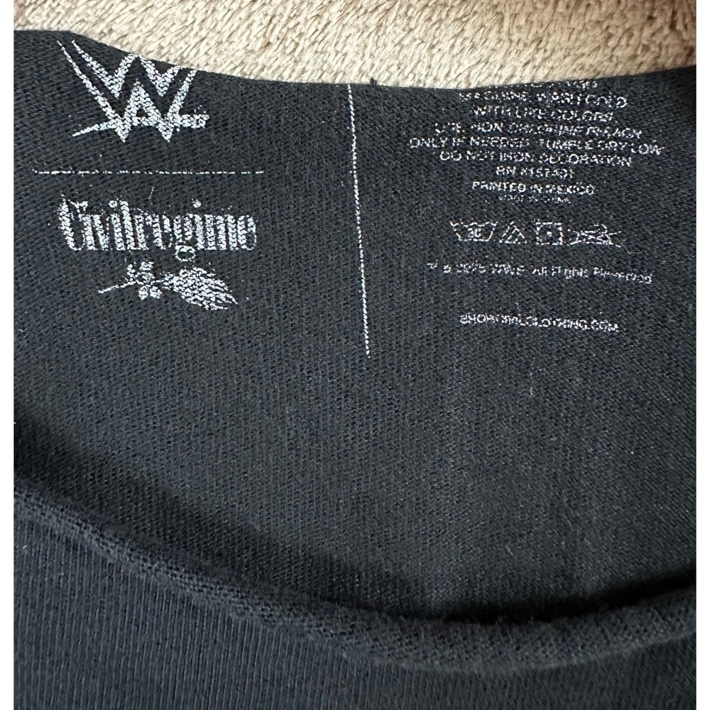 Civil Regime WWE Rey Mysterio Graphic T-shirt Mens L Black Stretched Collar EUC - Picture 3 of 8